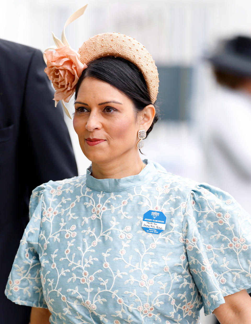 EPSOM, UNITED KINGDOM - JUNE 1: (PUBLISHING IN UK NEWSPAPERS EMBARGOED UNTIL 24 HOURS FROM DATE AND TIME OF CREATION) Former Home Secretary Dame Priti Patel attends 'Derby Day' of the 2024 Betfred Derby Festival at Epsom Downs Racecourse on June 1, 2024 in Epsom, England. (Photo by Max Mumby/Indigo/Getty Images)