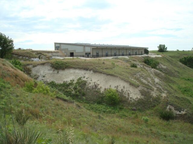 The Rhino Barn protects the fossil layer from the elements.