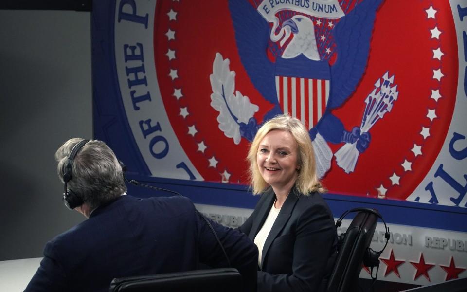 Former Prime Minister Liz Truss during an interview at the Republican National Convention in Milwaukee, Wisconsin