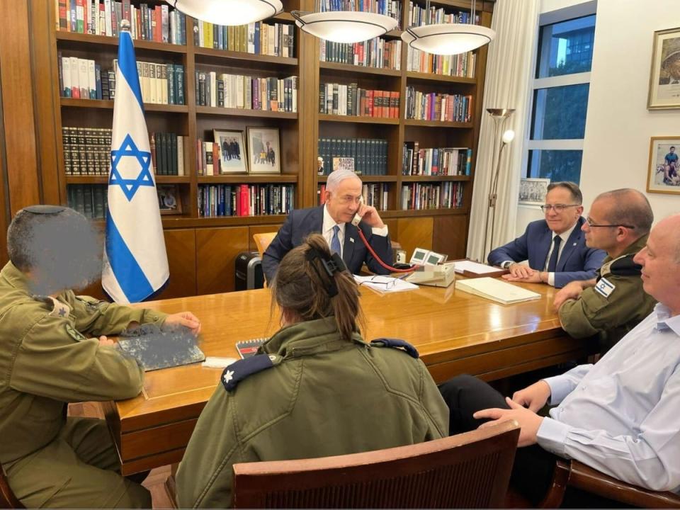 An image released by Netanyahu's office shows the Israeli prime minister with senior military officials earlier today (Prime Minister's Media Advisor)