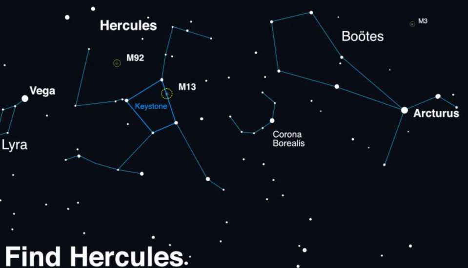 To find T Coronae Borealis, NASA says to look up after sunset during the summer months to find Hercules, then scan between Vega and Arcturus, where the clear pattern of the T CrB nova can be identified (Nasa)