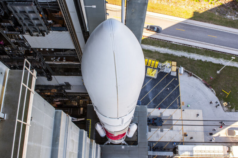 An overhead view of United Launch Alliance's first Vulcan rocket before launch in January.