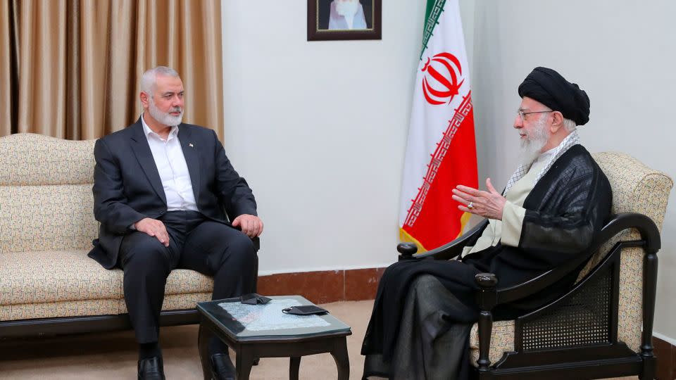 Iran's Supreme Leader Ayatollah Ali Khamenei is seen with Haniyeh -- hours before his assassination. - Handout/Office of Iran's Supreme Leader/AFP/Getty Images