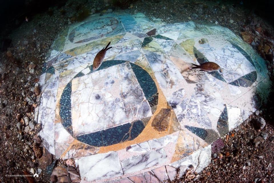 Part of the mosaic floor being excavated. / Credit: Edoardo Ruspantini