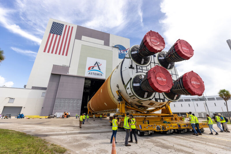 Rocket delivered to launch site for first human flight to the moon since 1972