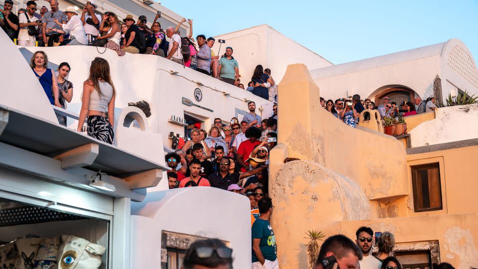 The battle for the best balcony spot begins on June 30 in Oia. - Xavier Duvot/Hans Lucas/AFP/Getty Images