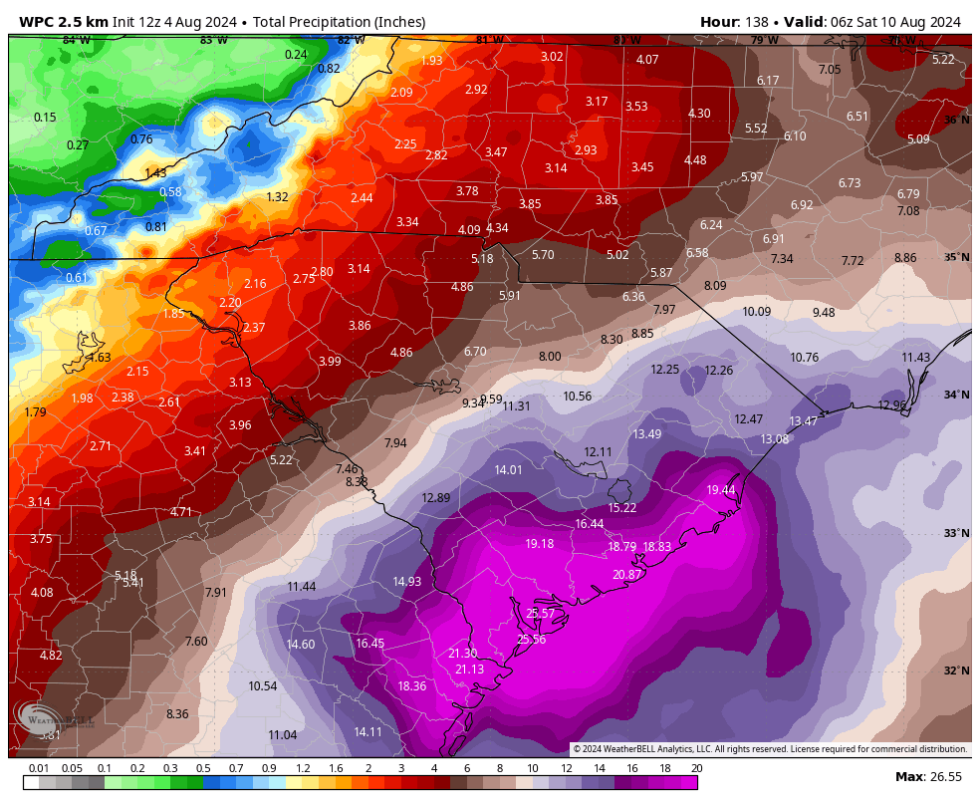 NOAA predicts how much precipitation will fall next week.