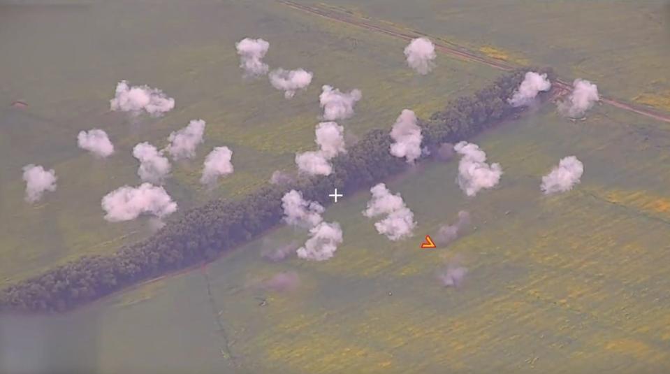 View of a field in Kursk that has been shelled with rockets.