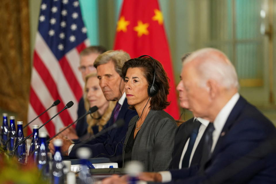 U.S. Commerce Secretary Gina M. Raimondo attends a bilateral meeting between U.S. President Joe Biden and Chinese President Xi Jinping at the Filoli estate, on the sidelines of the Asia-Pacific Economic Cooperation (APEC) summit, in Woodside, California, U.S., November 15, 2023. REUTERS/Kevin Lamarque