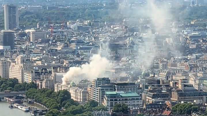     Smoke rises from Somerset House, where a major fire broke out in central London on August 17