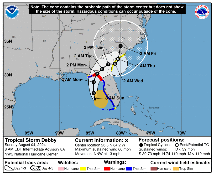 Debby is expected to be on the road again next week.