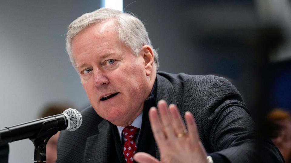 PHOTO: Former Trump White House Chief of Staff Mark Meadows speaks during a forum titled House Rules and Process Changes for the 118th Congress at FreedomWorks headquarters on Nov. 14, 2022 in Washington, D.C. (Drew Angerer/Getty Images, Archive)