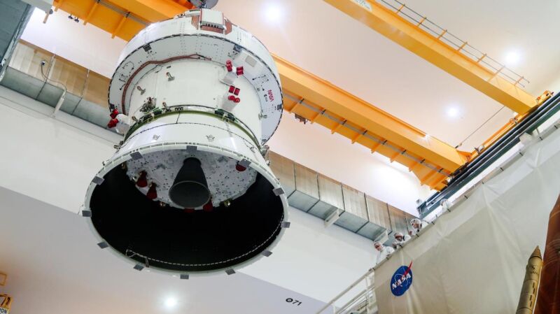 The Orion spacecraft for the Artemis II mission, consisting of the crew and service modules, was placed in a vacuum test chamber at NASA's Kennedy Space Center in Florida on April 4, 2024.