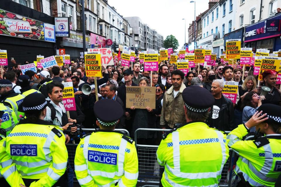 Protesters held banners reading 