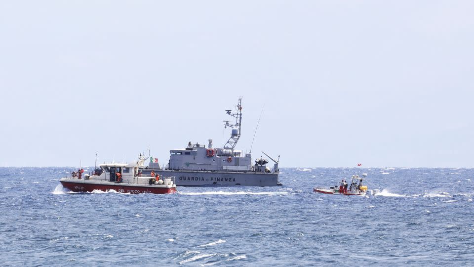 Emergency services search for victims after the boat disappeared off the coast of Sicily on August 19. - Alberto Lo Bianco/LaPresse/AP