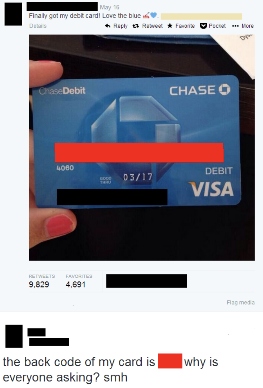 someone who gives away their credit card number on Twitter