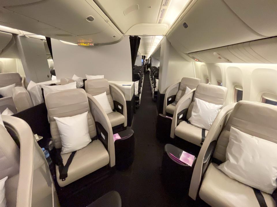 The business class section of Air New Zealand's Boeing 777-300ER aircraft.