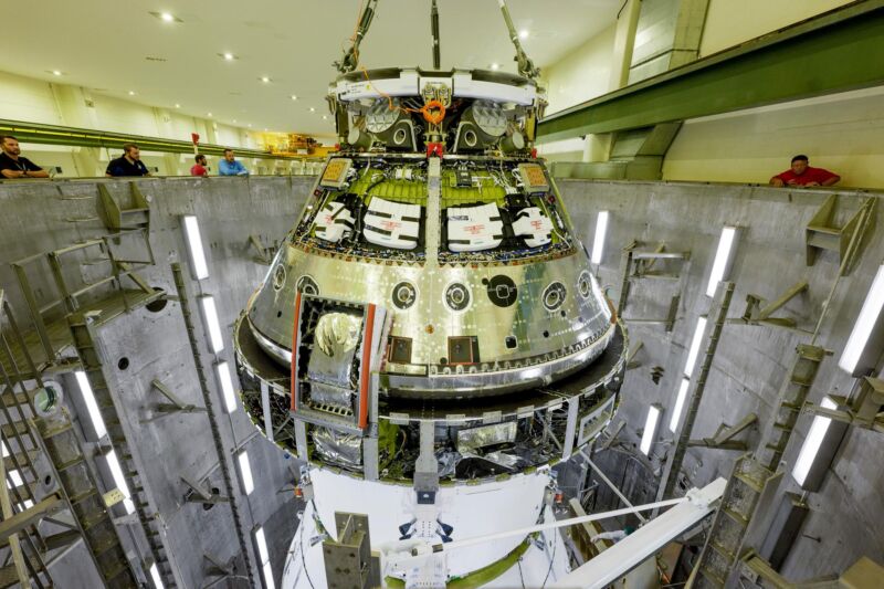 The Artemis II Orion spacecraft is being prepared for testing at NASA's Kennedy Space Center in Florida in June 2024.