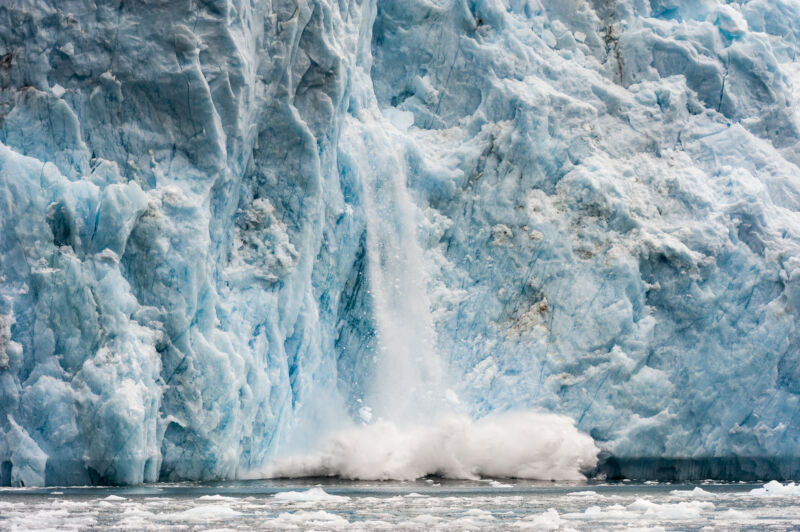 Calving ice from a glacier