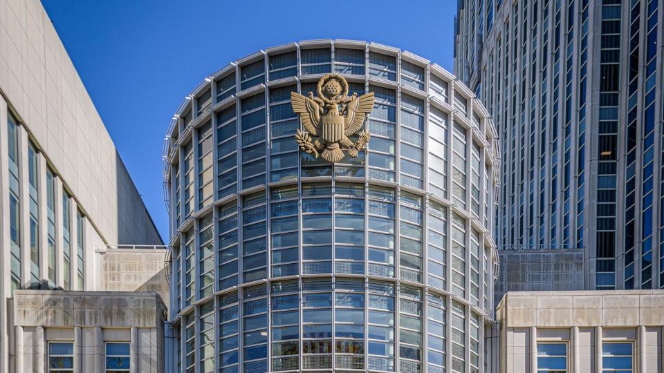 PHOTO: This Oct. 14, 2020, photo shows the main entrance to the United States District Court for the Eastern District of New York in Brooklyn. (Erik Mcgregor/LightRocket via Getty Images, ARCHIVE)