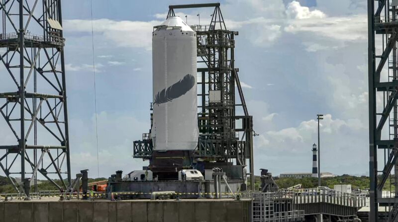 The second stage of the New Glenn rocket arrived at the launch site this week. 