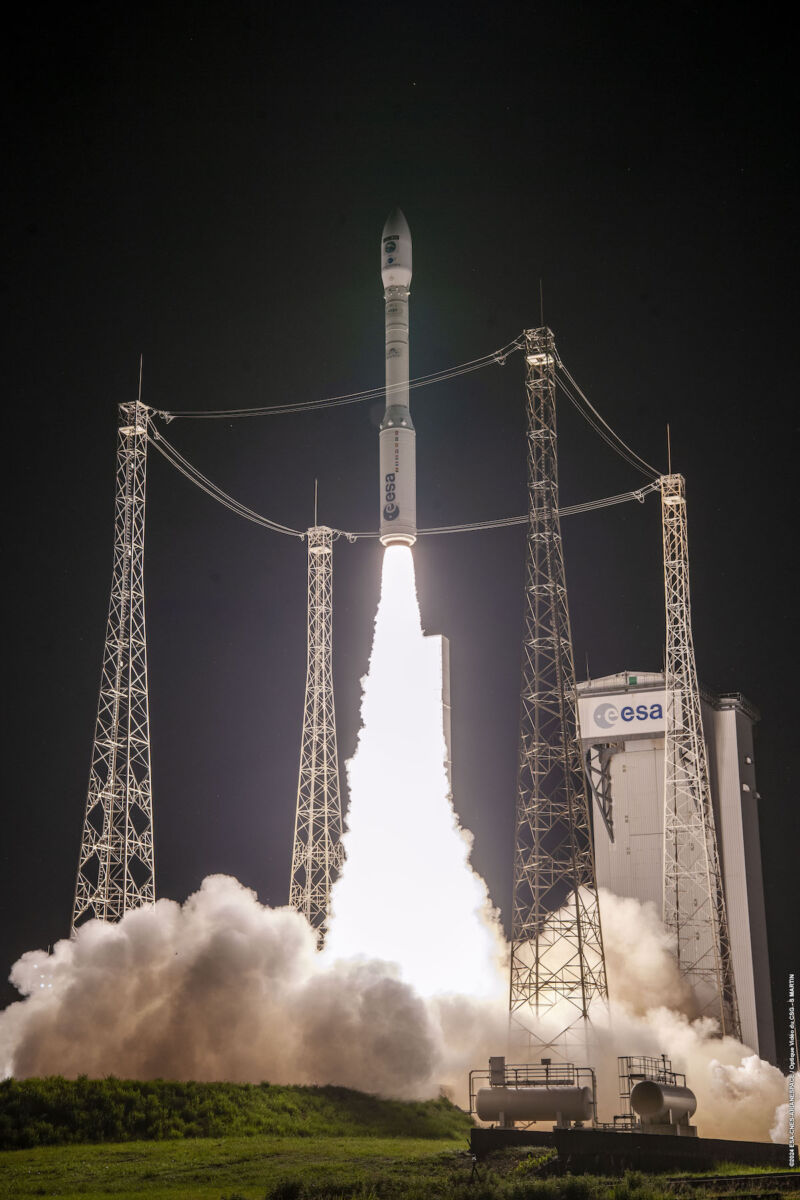 The last Vega rocket lifts off from the launch pad in Kourou, French Guiana.