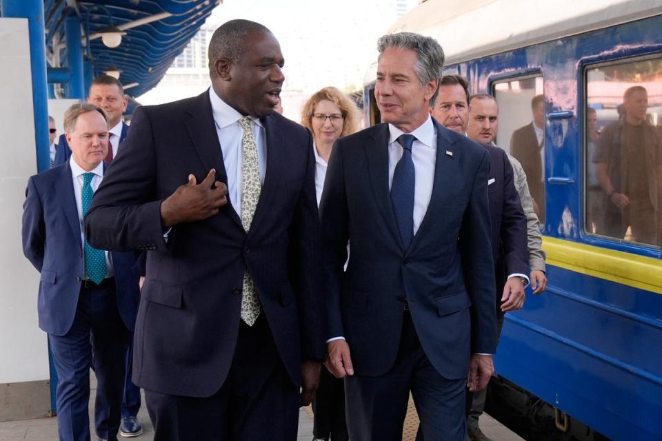 David Lammy (left) and Antony Blinken (right) arrive in Kiev on Wednesday morning (POOL/AFP via Getty Images)