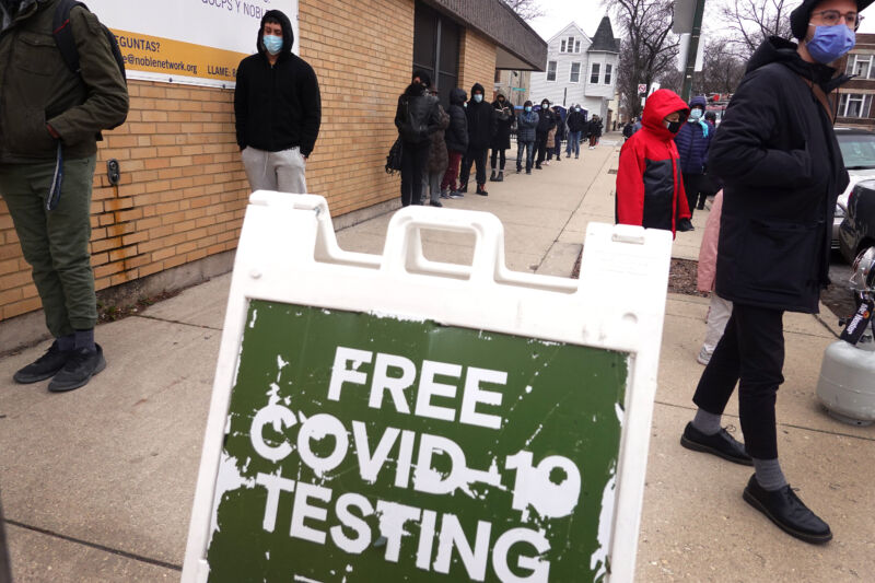 Residents line up for COVID-19 testing on November 30, 2020 in Chicago. 