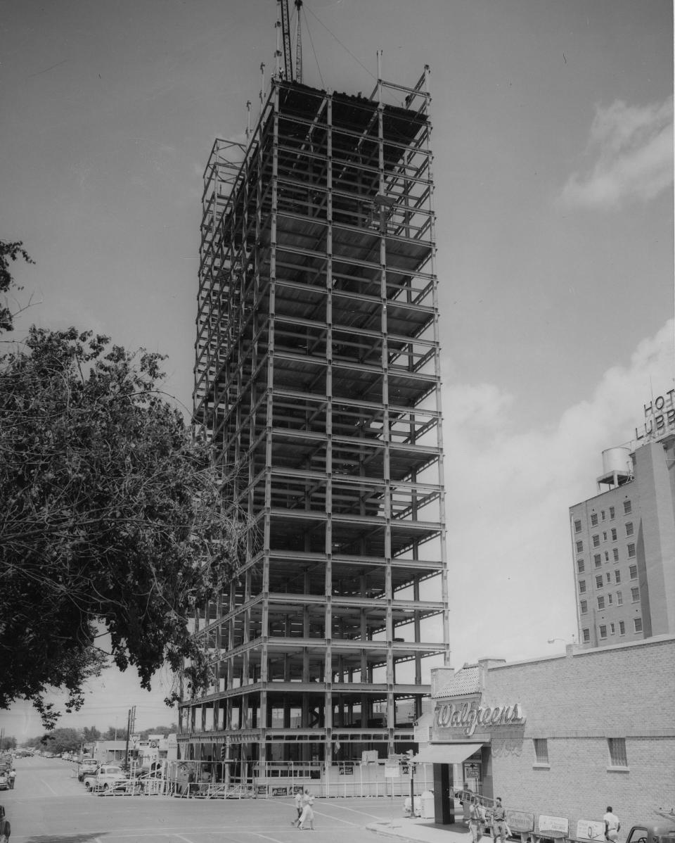 Great Plains Life Building under construction, 1953, in downtown Lubbock.