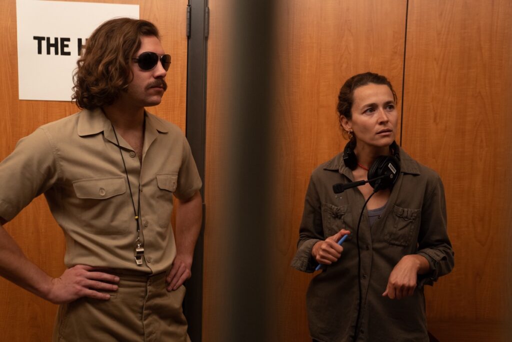 recreation guard on set with director Juliette Eisner