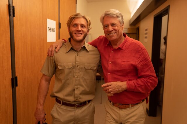 contestant guard Dave Eshleman (right) and his recreation double on set in Los Angeles.