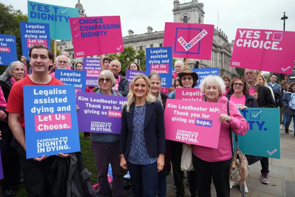 Labor MP Kim Leadbeater (centre) previously joined Dignity in Dying campaigners in Parliament Square outside the Houses of Parliament (PA Wire)