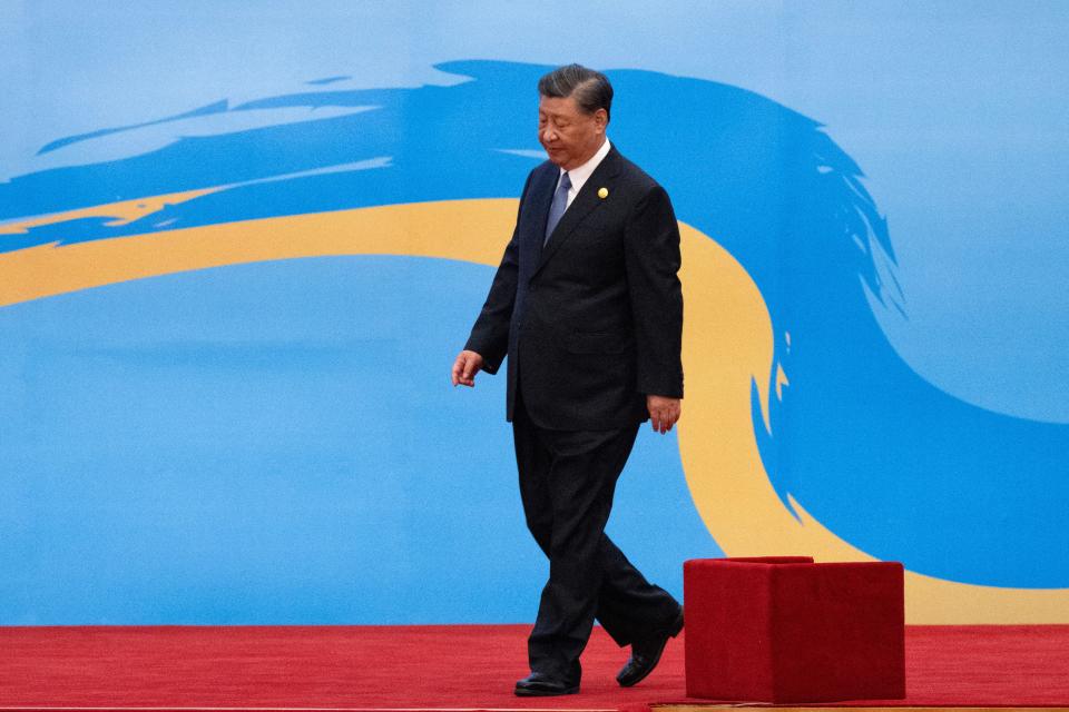 Chinese President Xi Jinping leaves the stage after his speech during the opening ceremony of the third Belt and Road Forum for International Cooperation at the Great Hall of the People in Beijing on October 18, 2023. (Photo by Pedro PARDO / AFP) (Photo by PEDRO PARDO/AFP via Getty Images)