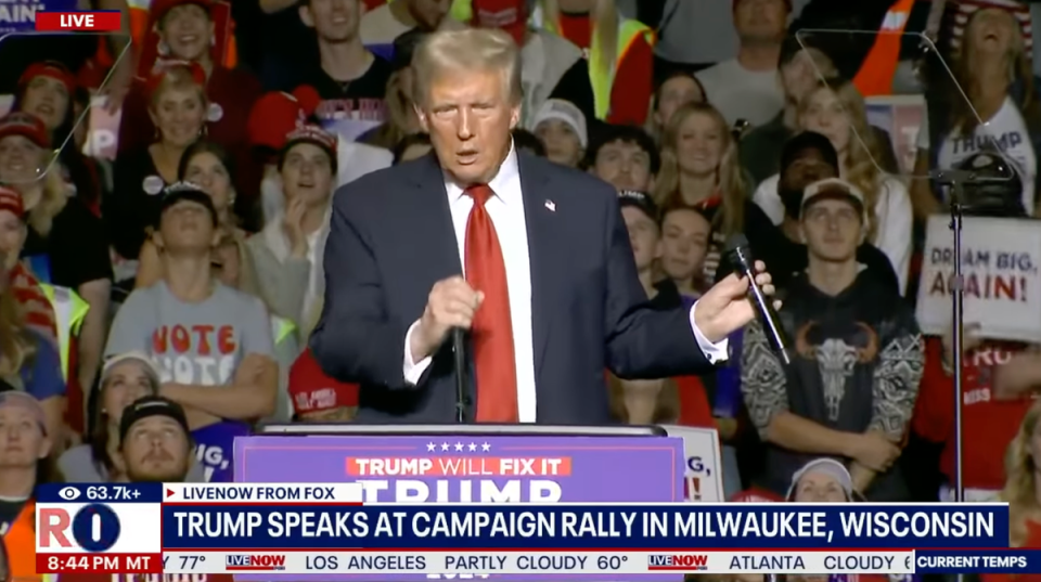 Trump appeared to make the gesture on stage at a rally in Milwaukee on November 1 (Fox News/YouTube)