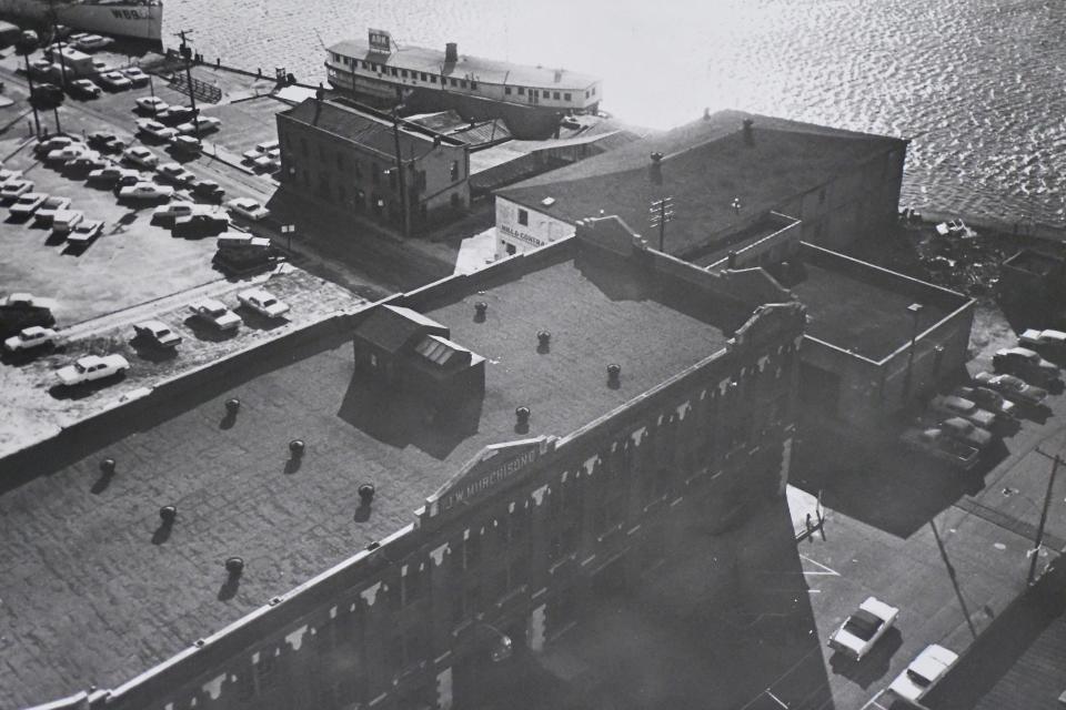 The old waterfront along the Cape Fear River in downtown Wilmington, NC, on January 27, 1965. Also pictured is Fergus' Ark.