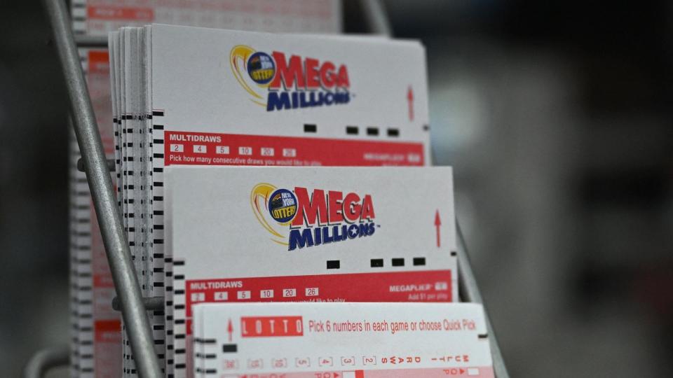 PHOTO: Tickets for the Mega Millions jackpot will be available at a store in New York on August 8, 2023. (Angela Weiss/AFP via Getty Images)