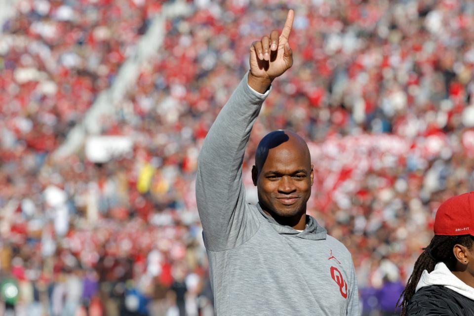 Adrian Peterson at a football game in Oklahoma in November 2023.