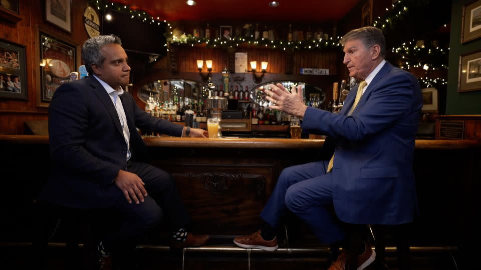 Senator Joe Manchin is interviewed by Manu Raju at the Dubliner in Washington, DC on December 19, 2024. -CNN