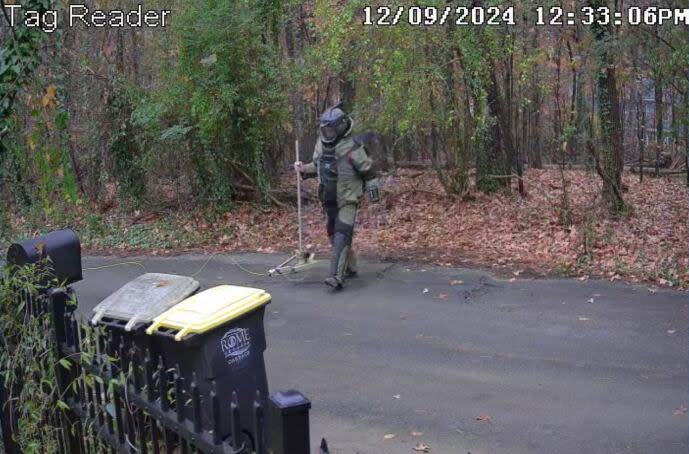 The congresswoman shared a short video of the bomb squad checking her mailbox. /Screenshot/Marjorie Taylor Greene