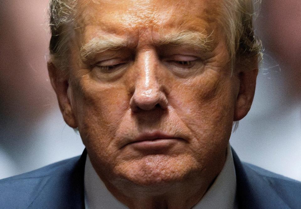 Former U.S. President Donald Trump after a jury found him guilty on all 34 charges in his criminal trial at the Supreme Court of the State of New York in Manhattan on May 30, 2024. Trump faced 34 felony counts of falsifying company records in connection with a payment to adult film star Stormy Daniels during his 2016 presidential campaign.