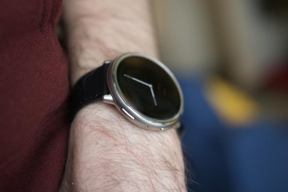 A side view of someone wearing the Amazfit Active 2.