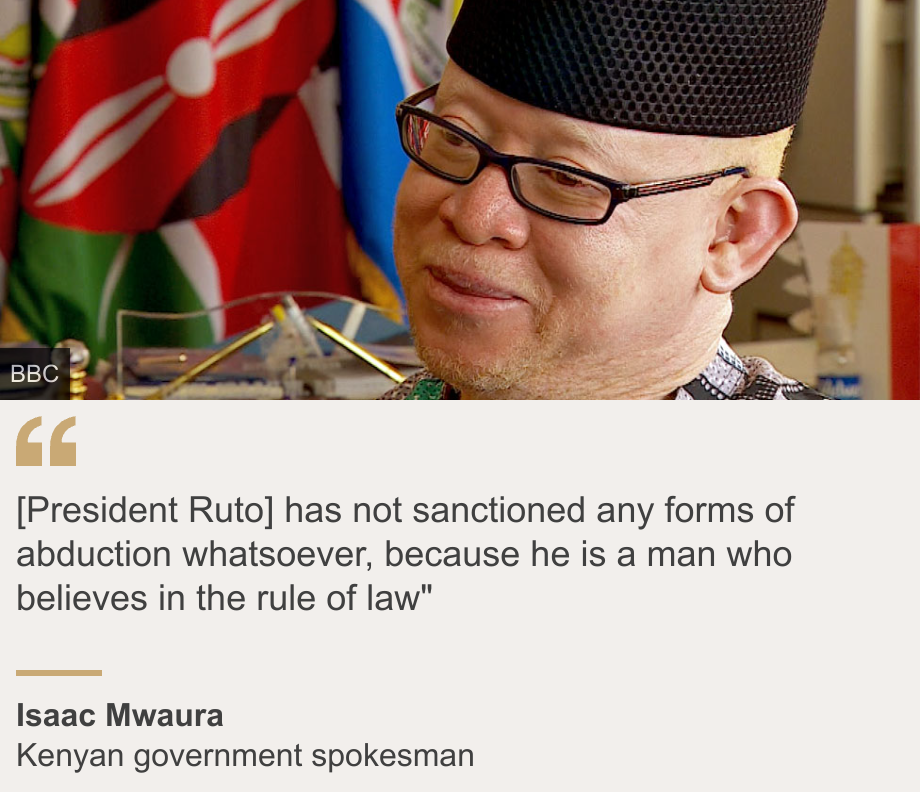 "[President Ruto]    has not punished any form of kidnapping because he is a man who believes in the rule of law""Source: Isaac Mwaura, Source Description: Spokesperson for the Kenyan government, Image: Isaac Mwaura