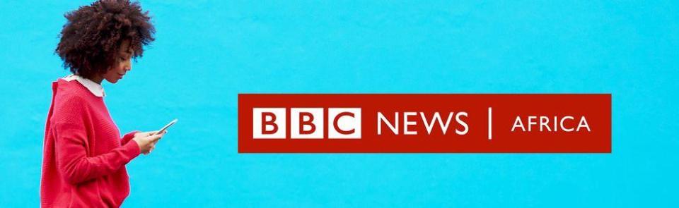 A woman looking at her mobile phone and the BBC News Africa graphic