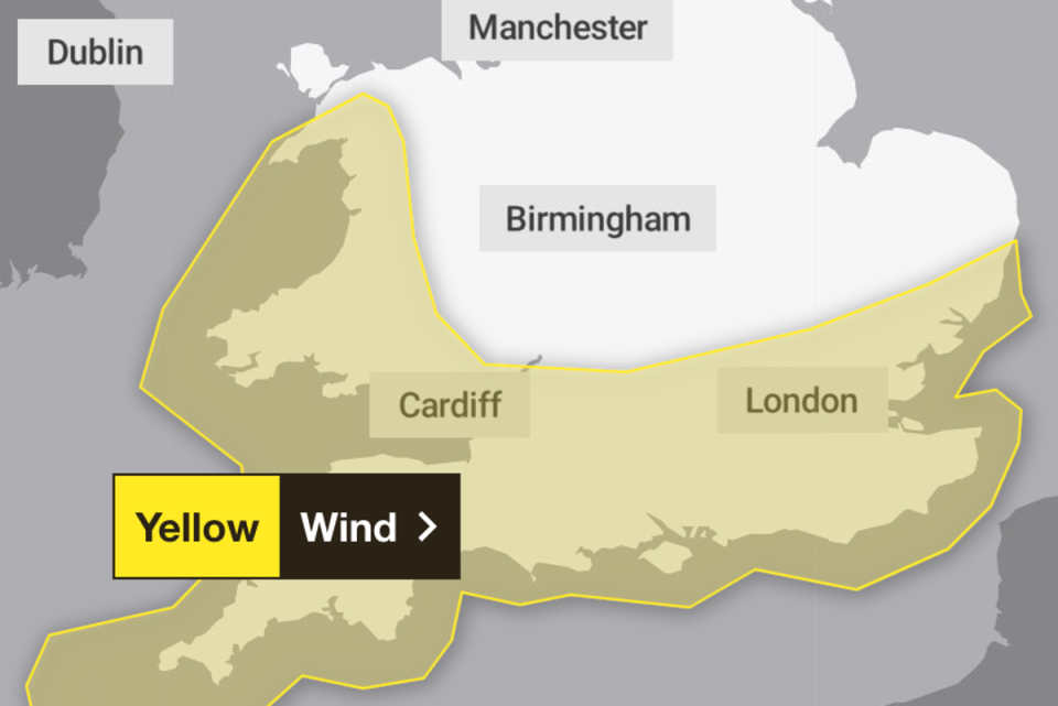 There is also a wind warning in force until 6am Tuesday (Met Office)