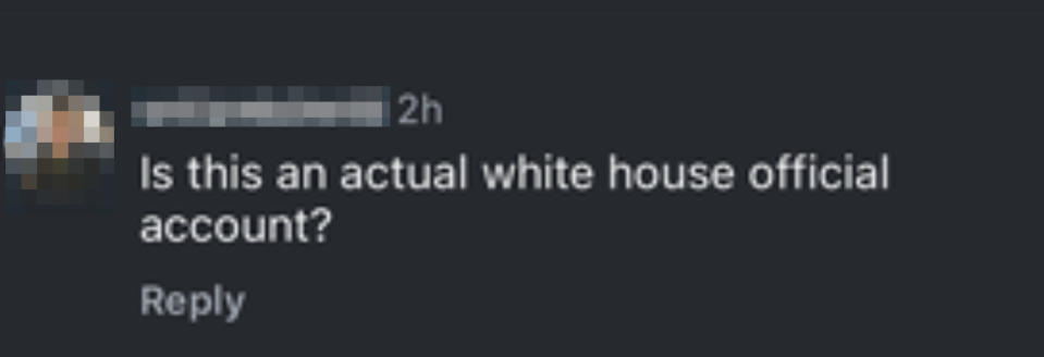 Response ask if an account is an official White House account