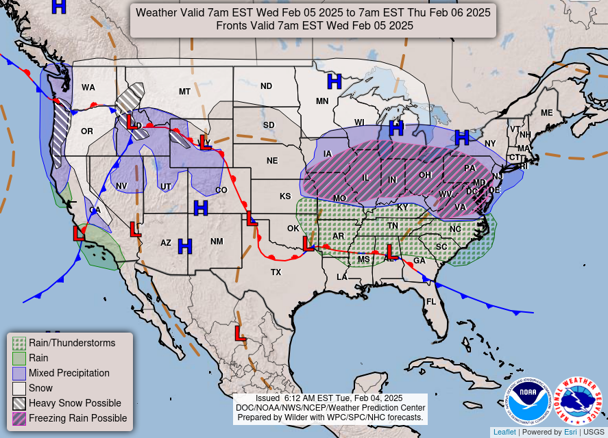 According to the National Weather Service, a winter storm could bring a winter storm and freezing rain to Indiana February 5, 2025.