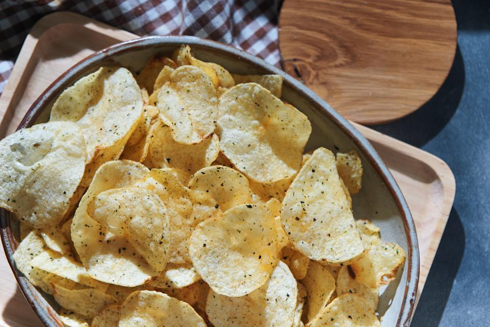 Close-up view of the spicy potato chips