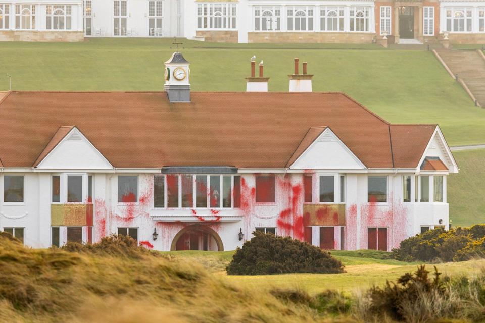 Red Spray Paint was used to harm the clubhouse in the 800 -hectare resort on Friday evening (Milo Chandler/Pa Wire)