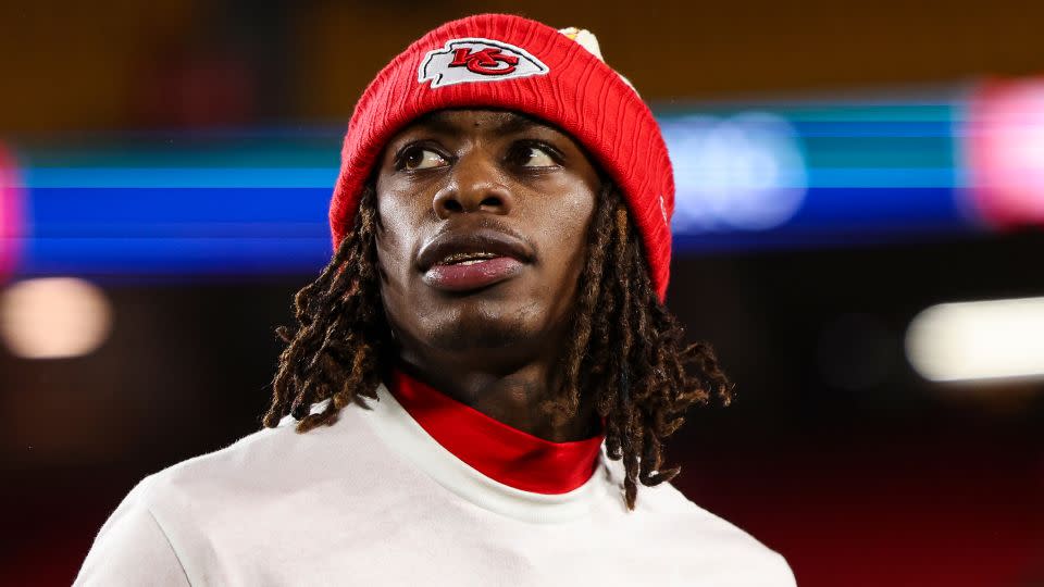 Kansas City Chiefs Wide Receiver Xavier Worthy Warming Up for home match against the Los Angeles Chargers on December 8, 2024. - Perry Knotts/Getty Images