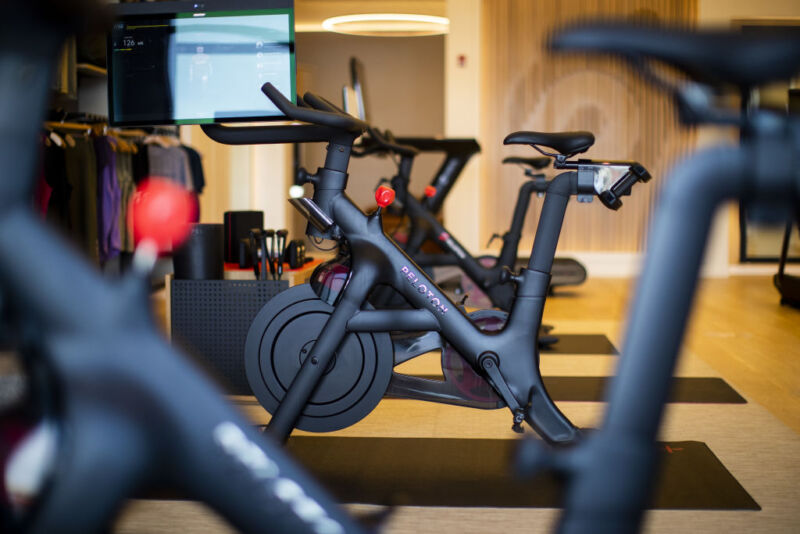 A Peloton exercise bike for sale in the company's showroom in Dedham, Massachusetts.